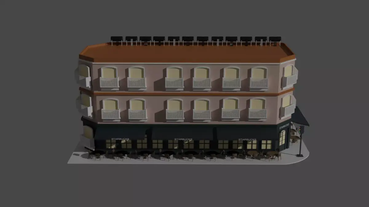 Build restaurant building Free low-poly 3D model