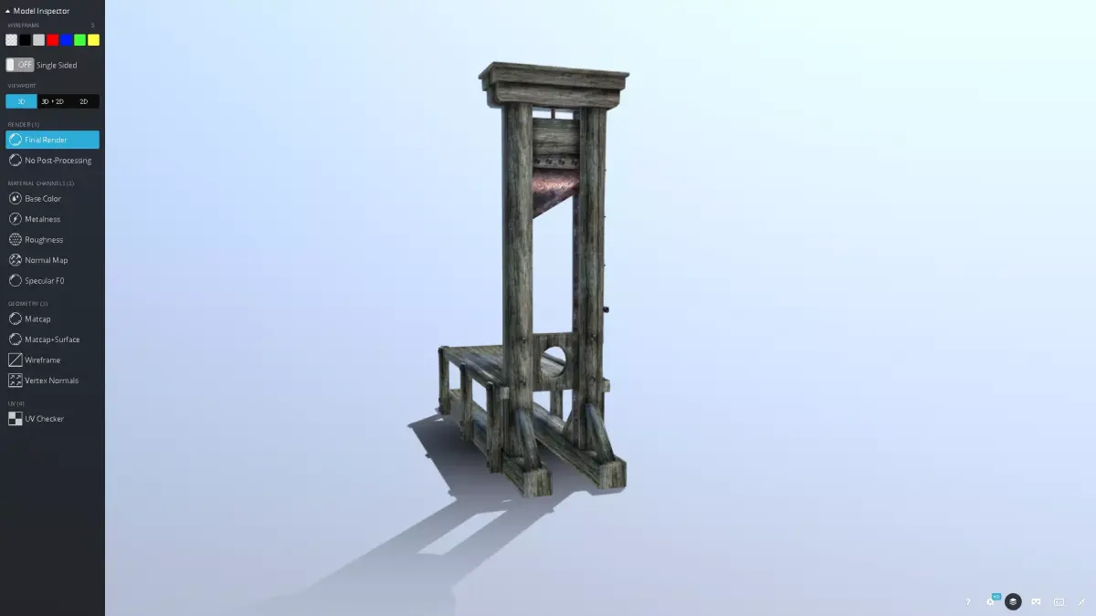 Guillotine wooden structure with metal pole in middle Low-poly 3D model