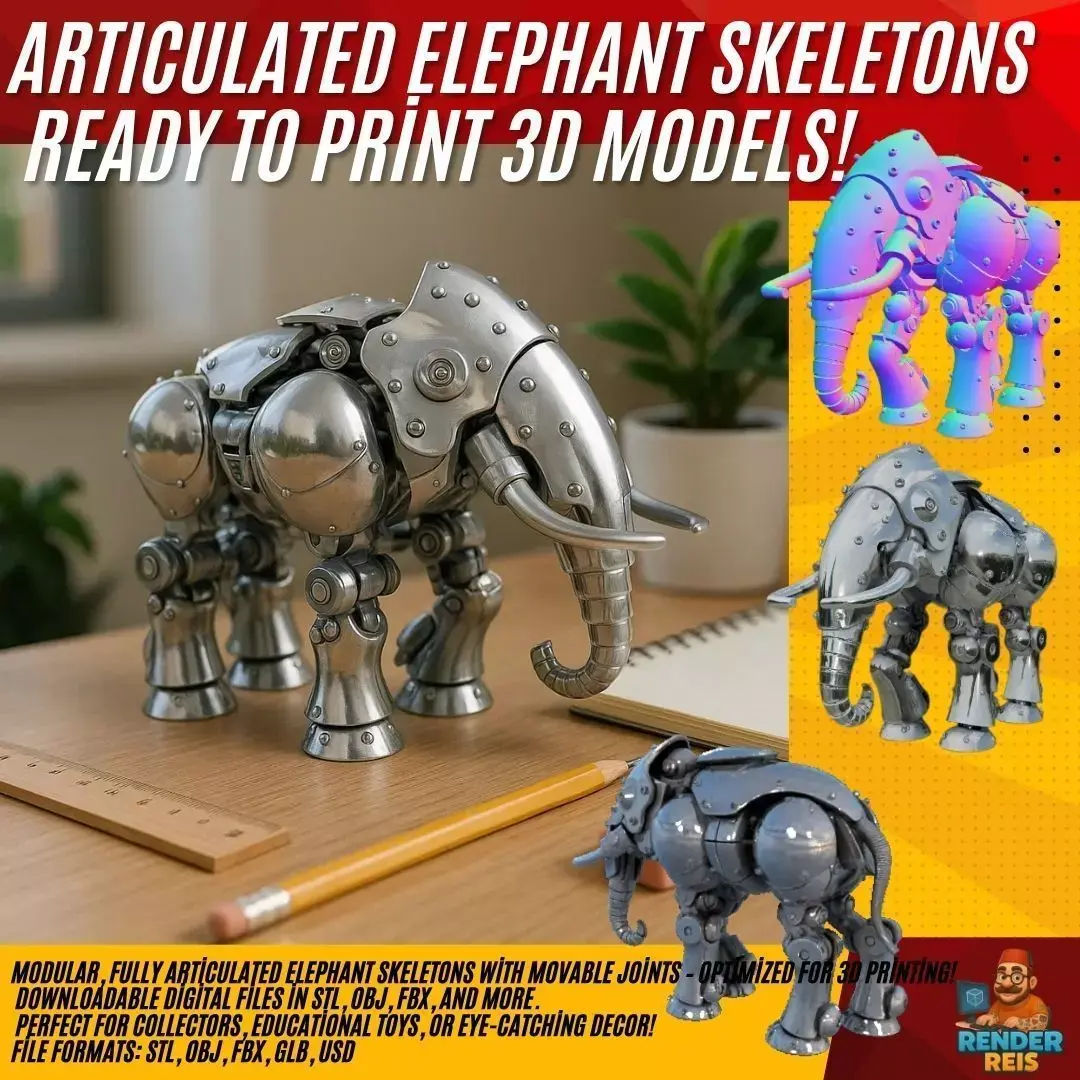 Chrome Mechanical Elephant  Retro Robot 3D Print Model 3D print model
