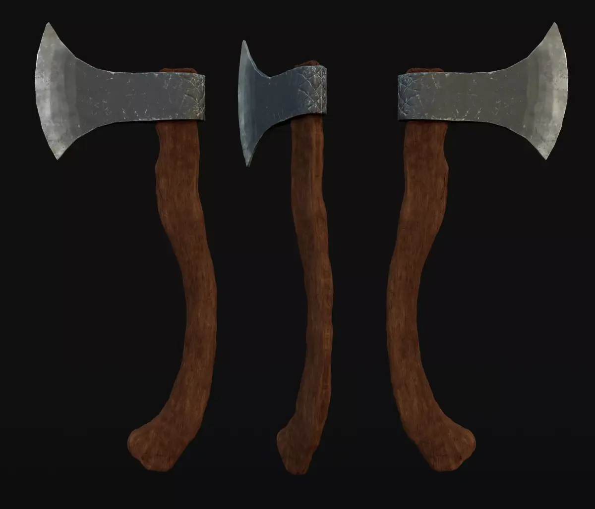 detailed realistic wooden ax 3D model