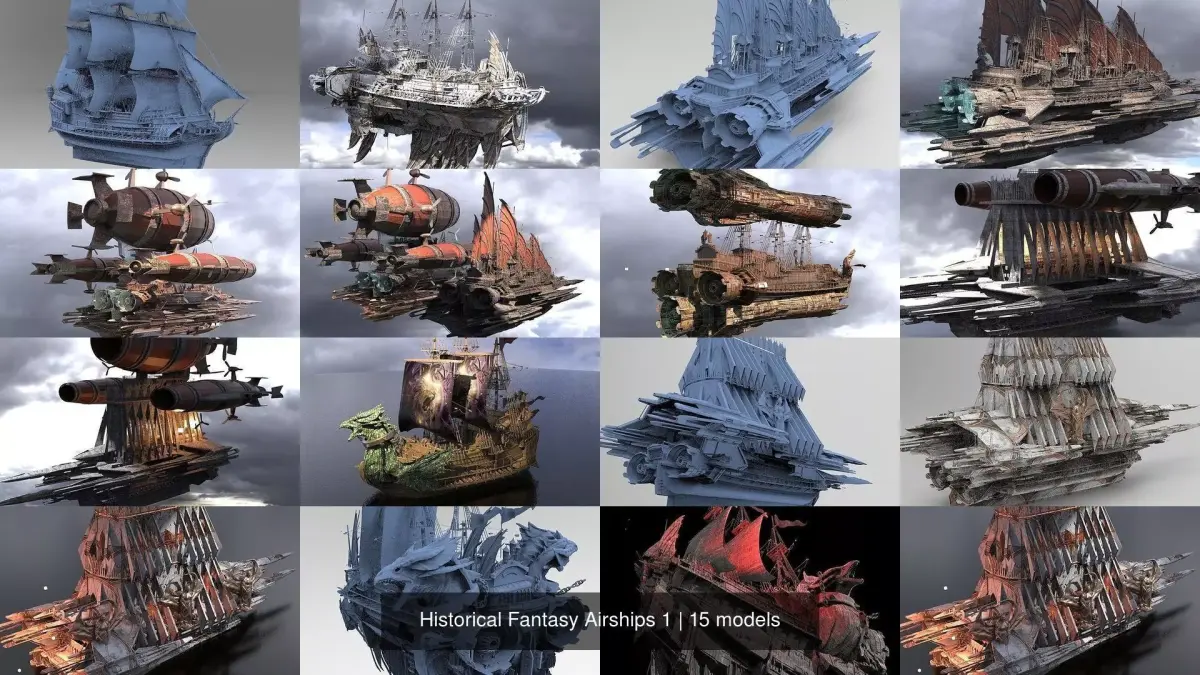 Historical Fantasy Airships 1 3D Model Collection
