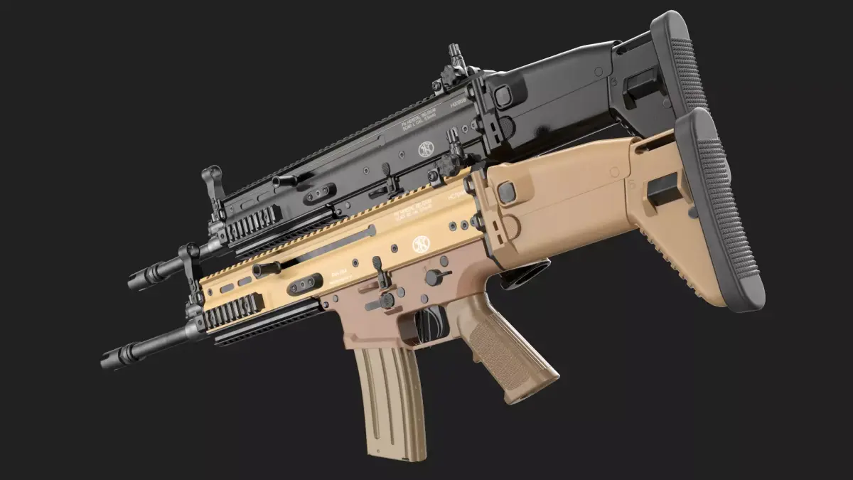 FN SCAR-L 16S FDE Worn Black Noir Game Ready Low-poly 3D model