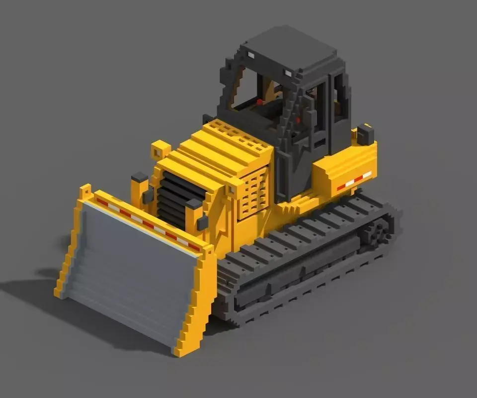 Voxel Bulldozer Low-poly 3D model