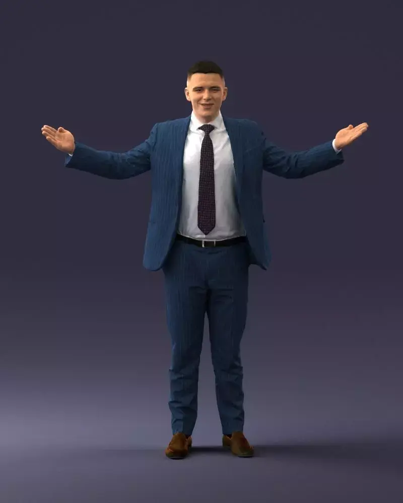 000297 Businessman in Blue Suit with Open Arms 1016 3D model
