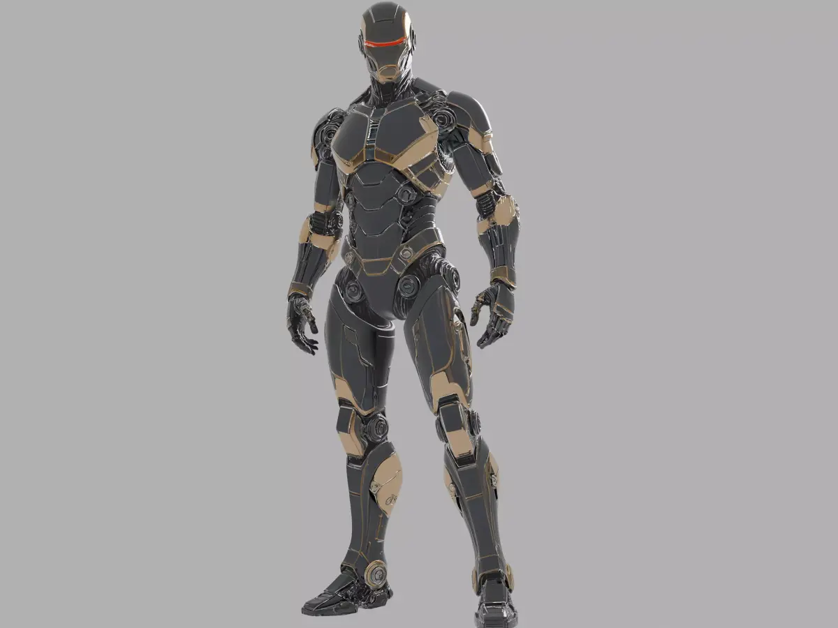 Dark Alloy Humanoid Bot Low-poly 3D model