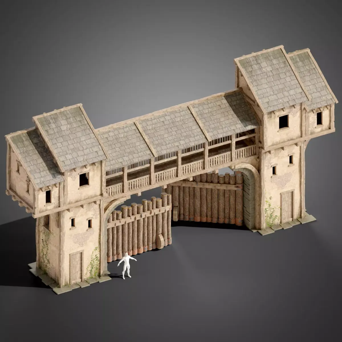 Medieval wall gate Low-poly 3D model