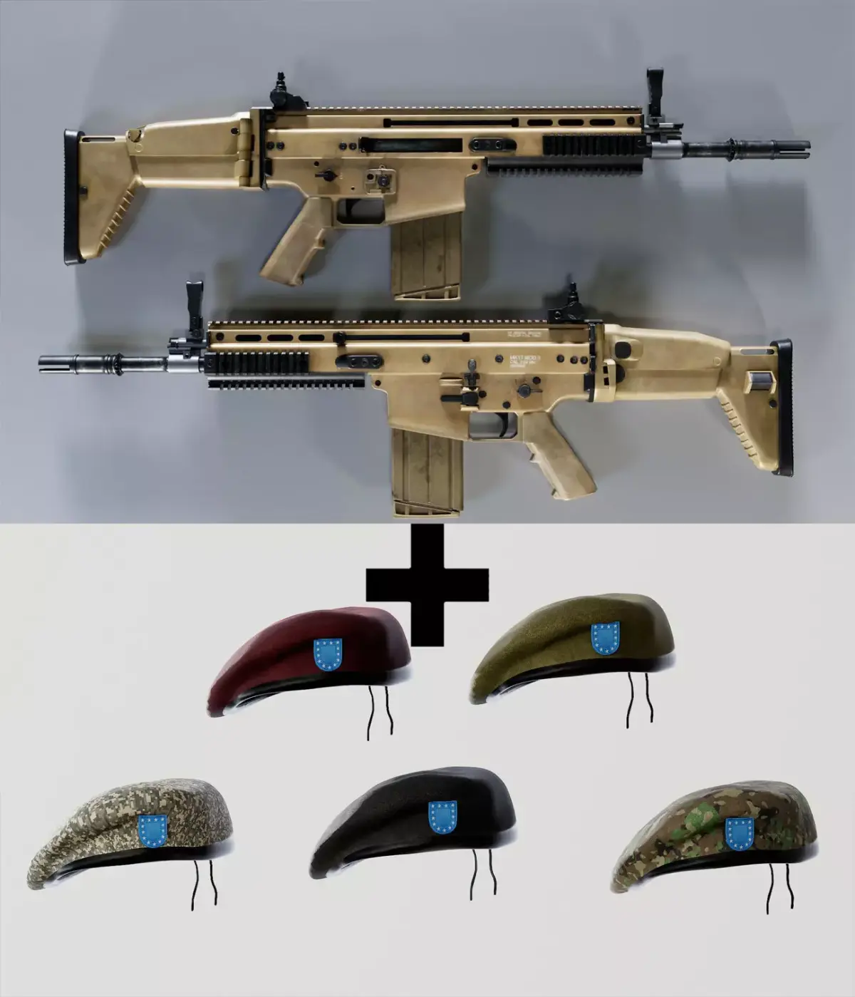 SCAR H Gun Beret Helmet Collection Low-poly 3D model