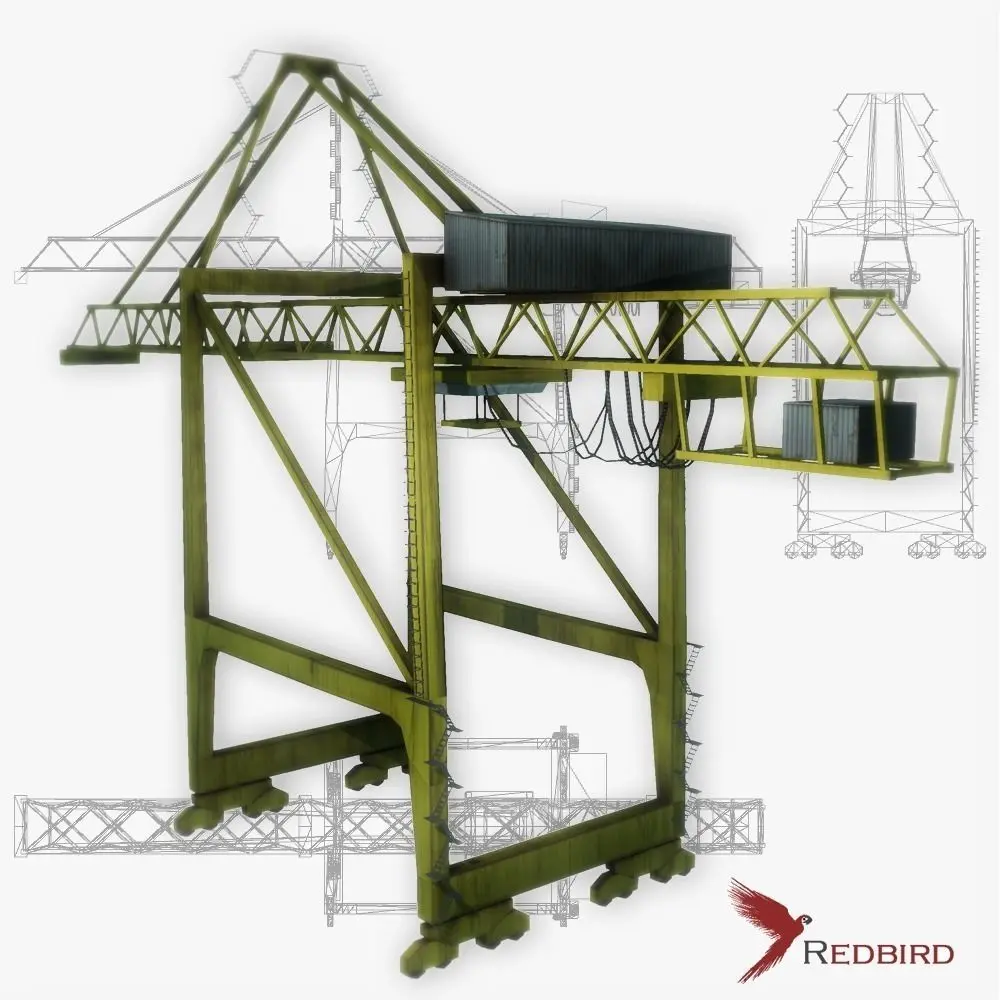 Port crane yellow 2 low poly Low-poly 3D model