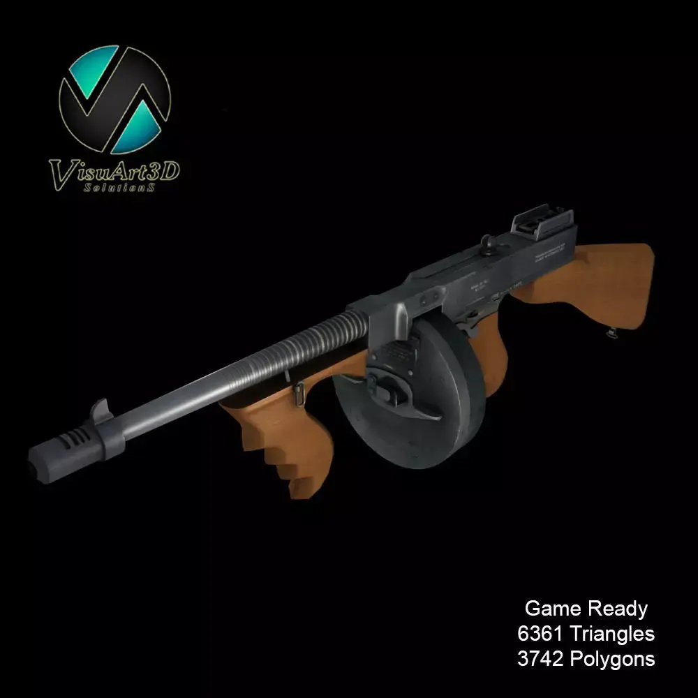 Tommy Gun Submachinegun Low-poly 3D model