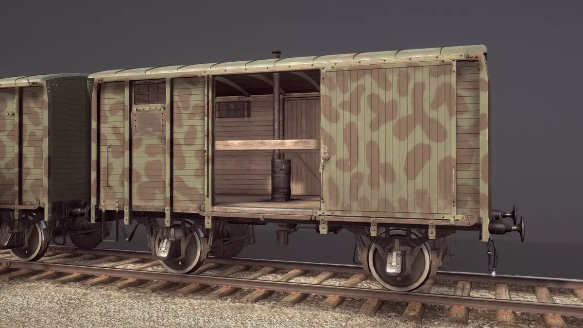 Railway Covered Goods Wagon 18T Vr6 Support Green Low-poly 3D model