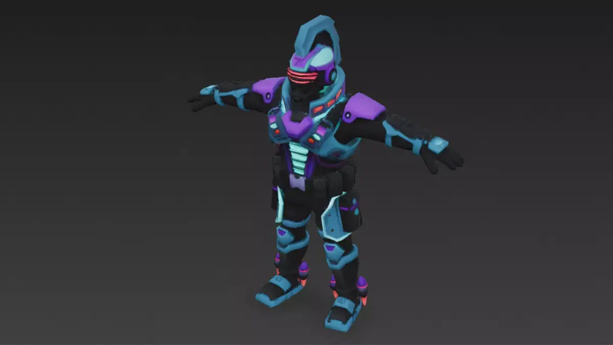 Cartoon Cyberpunk Rigged Mercenary 3D Model Low-poly 3D model
