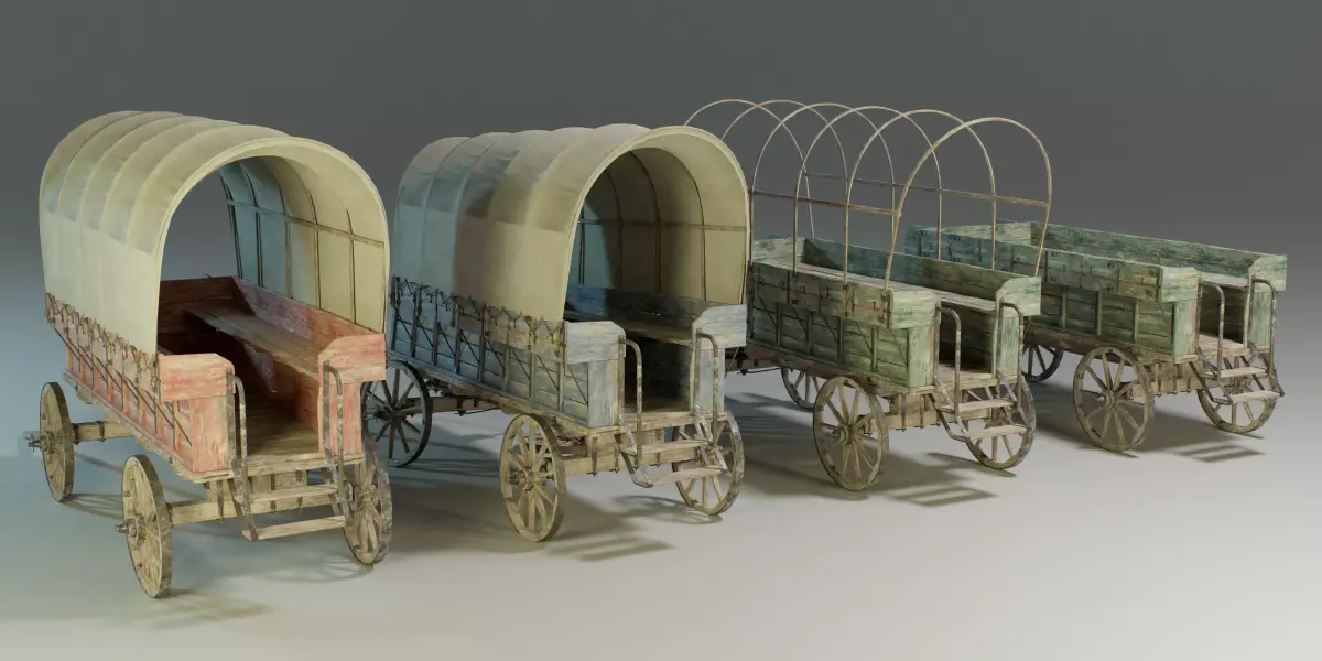 Wooden Medieval Carriage PBR Game Ready Low-poly 3D model