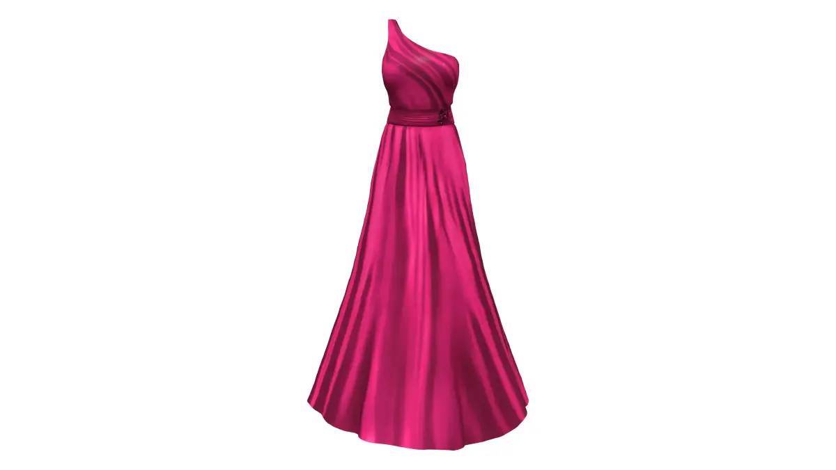 One Shoulder Gown Dress with Train Low-poly 3D model