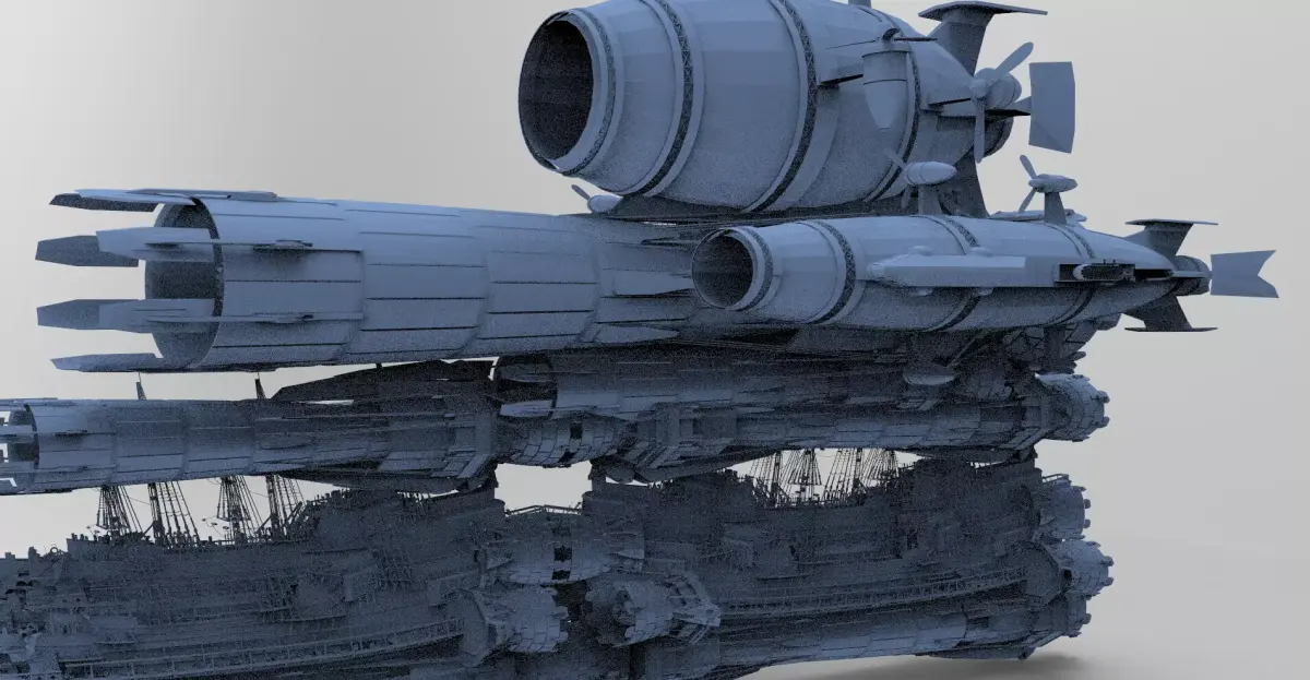 Sci fi Airship Space design City  3D model