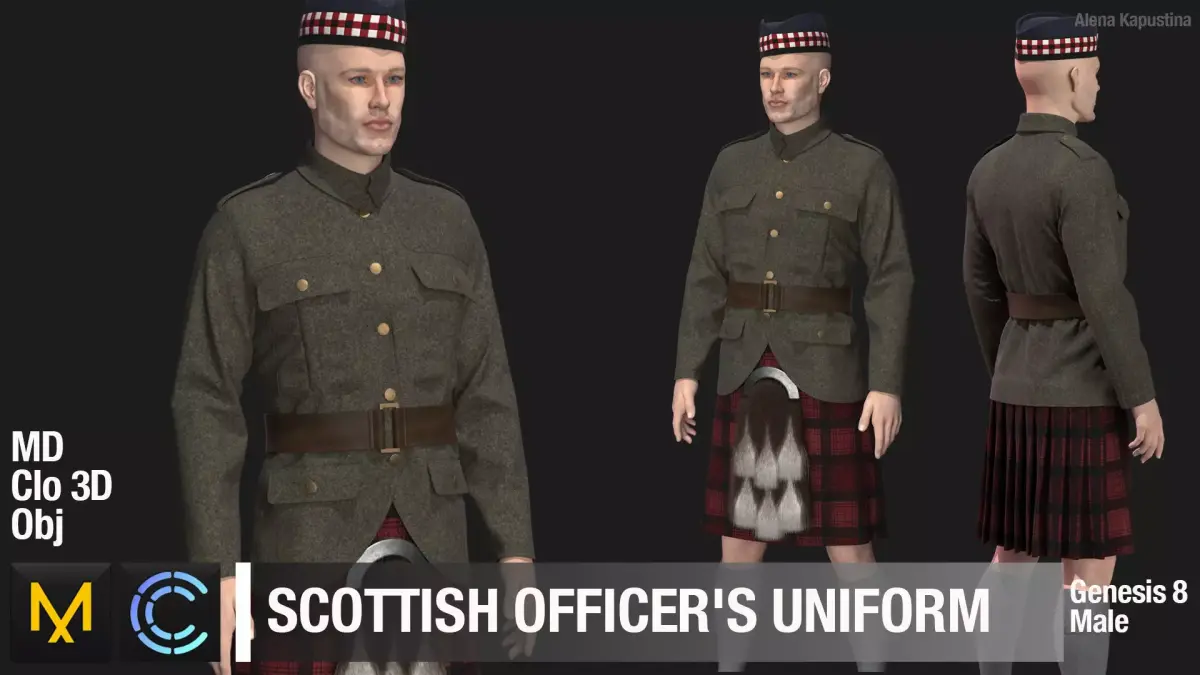 WWII SCOTTISH OFFICERS UNIFORM  Marvelous Designer 3D model