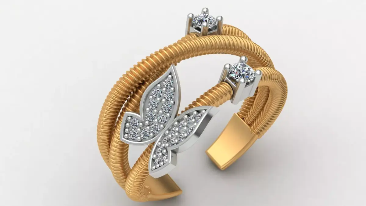 Butterfly Flower Diamond Gold Ring 3D print model purchase