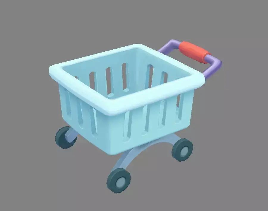 Cartoon shopping cart - B Low-poly 3D model