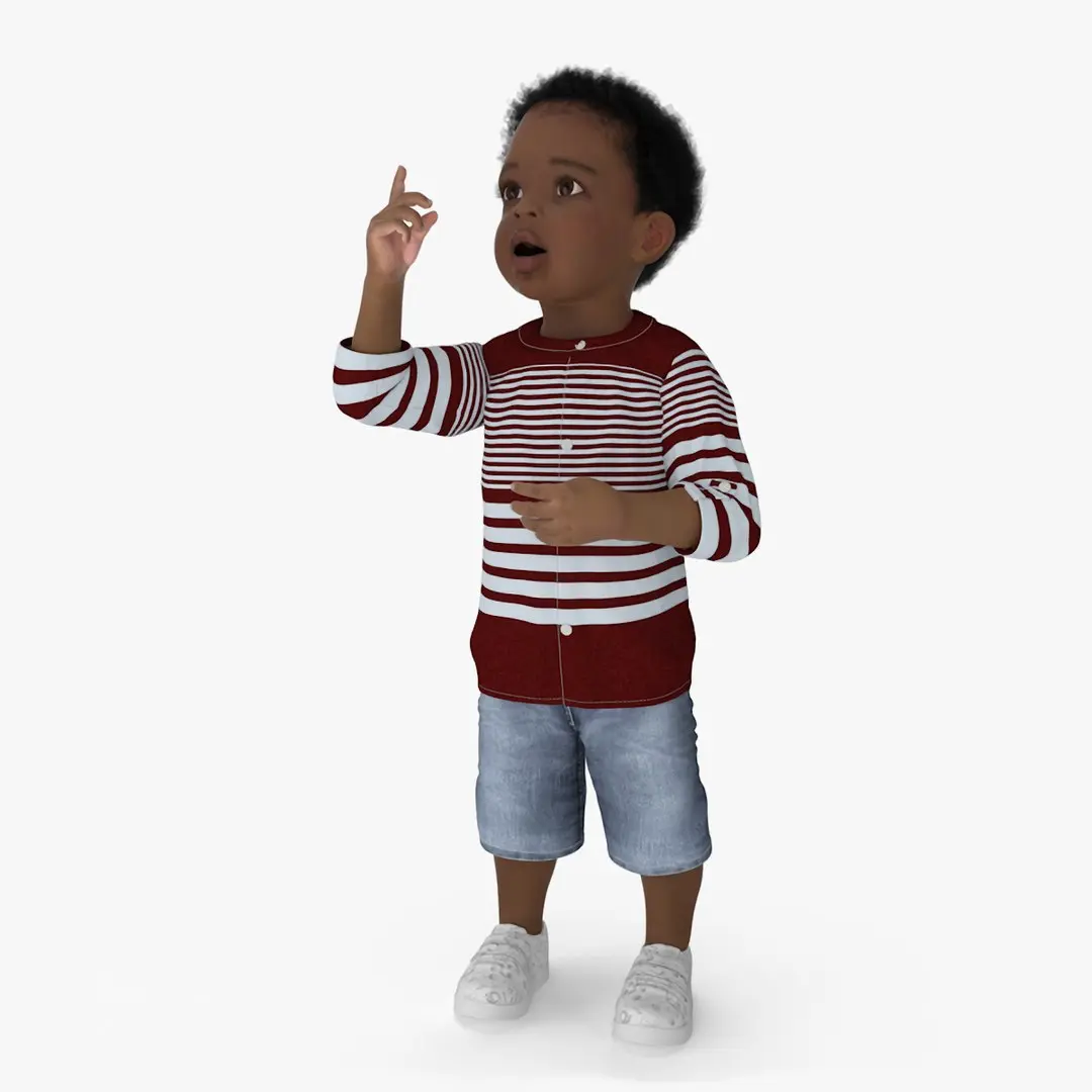 Little African Boy Light Skin in Summer Outfit Rigged for Cinema 4D  purchase 3D model
