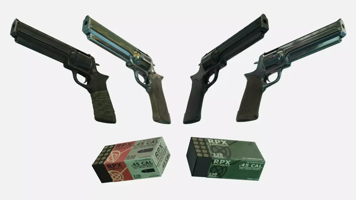 Rigged Low Poly Revolver With PBR Materials and multiple skins Low-poly 3D model