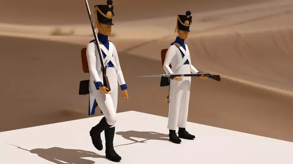 Westphalian soldier and officer  Napoleonic wars Free low-poly 3D model