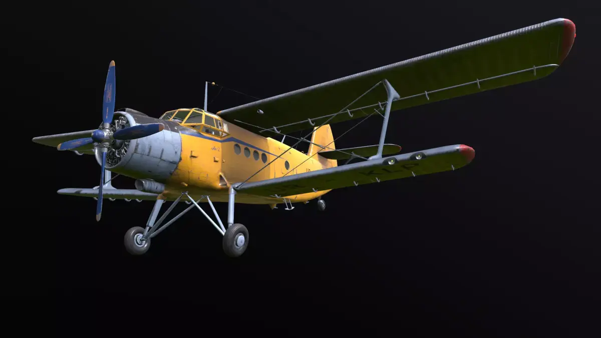 An-2 3D PBR 3D model old russian biplane flying in sky Low-poly 3D model