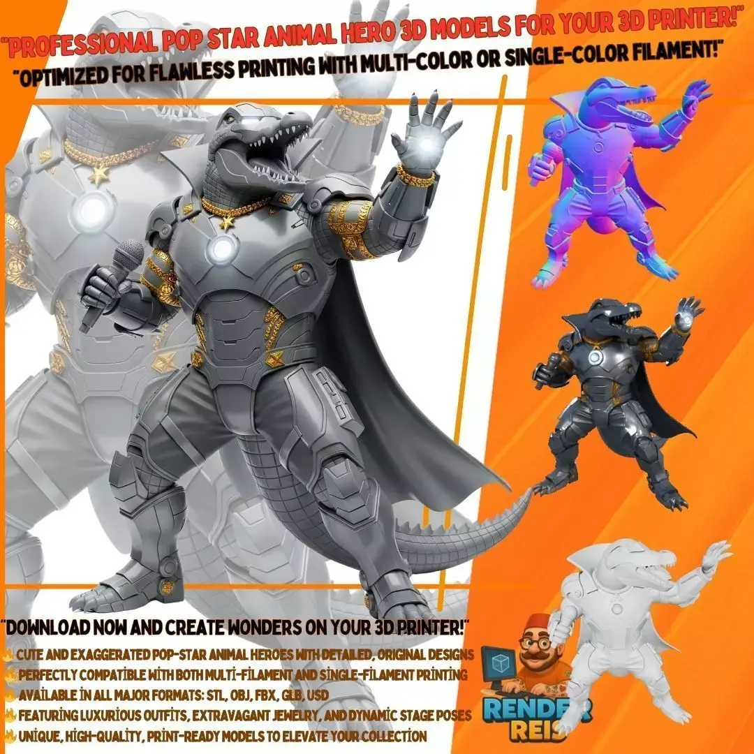 Terminator Crocodile Rockstar Armored Stage Beast 3D Print Model 3D model