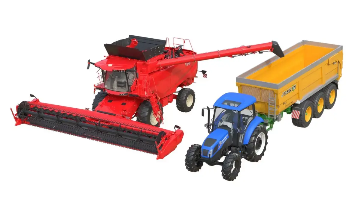 Combine Harvester Tractor Trailor Low-poly 3D model