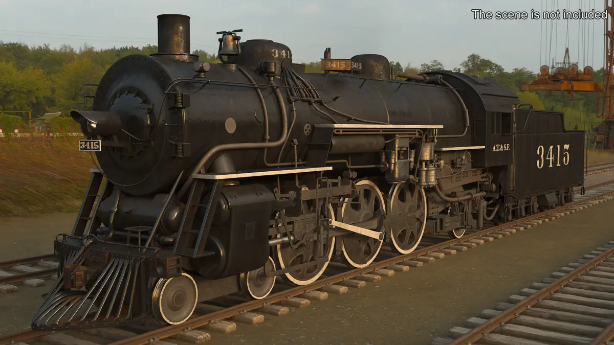 Vintage Steam Locomotive ATSF 3415 Rigged for Cinema 4D 3D model buy
