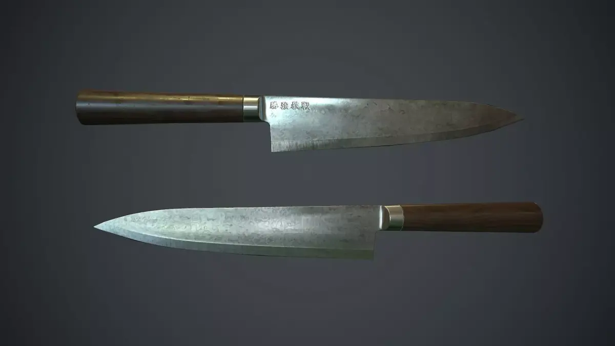 Damascus Kitchen Knife PBR Game Ready Low-poly 3D model
