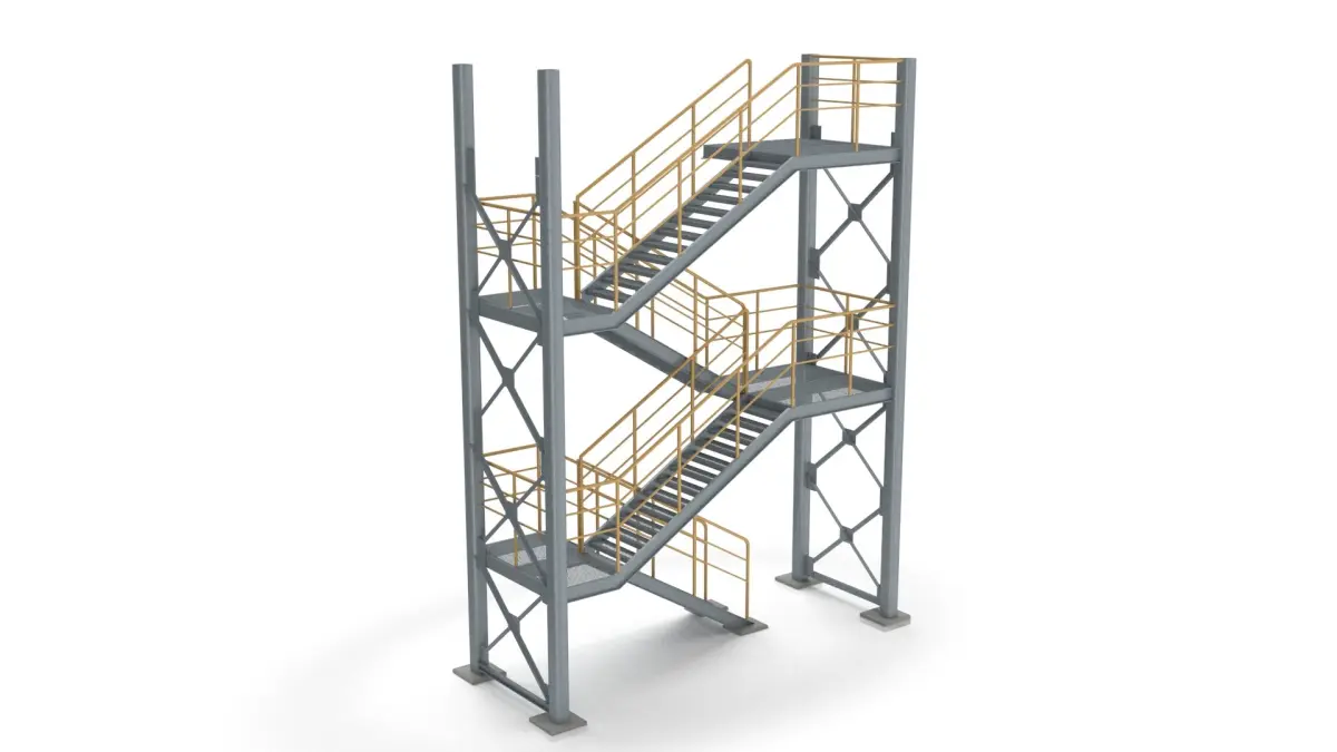 Fire Escape Stair PBR Unwraped Modular Two Levels 3D model