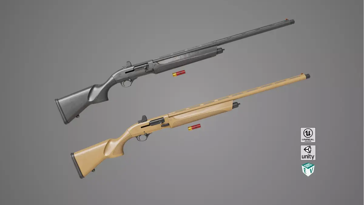 Long Shotgun 03 Black and Sandal Single Mat All PBR Textures Low-poly 3D model