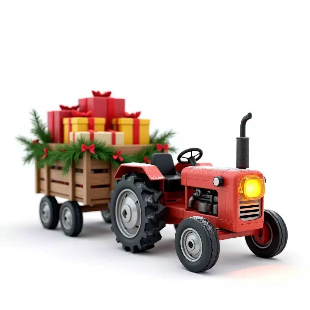 Christmas Tractor and Trailer 3D Model Holiday Farm Vehicle Low-poly 3D model