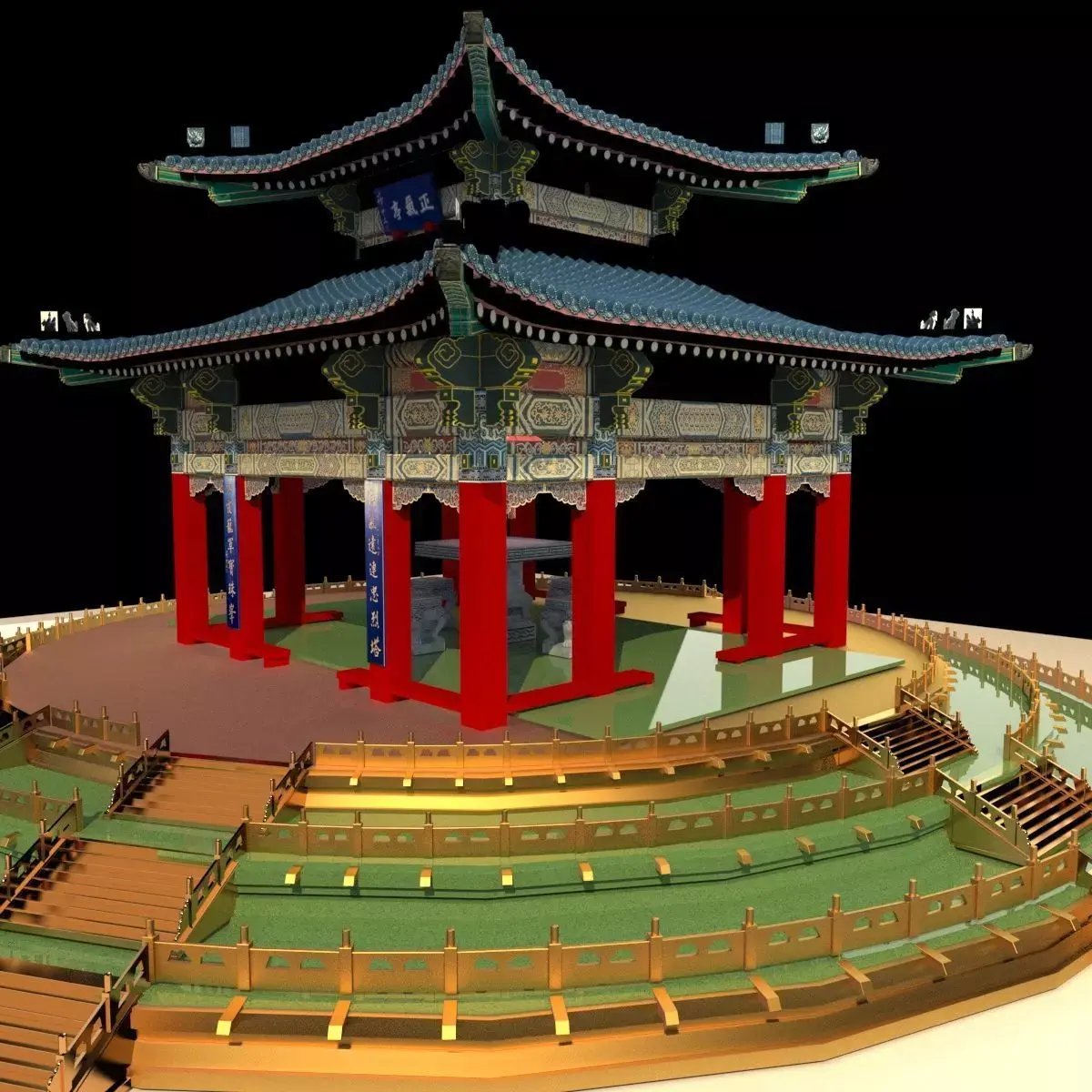 Chinese pavilion   Low-poly 3D model
