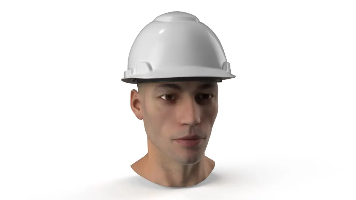 Protective Construction Helmet on Male Head White 3D model