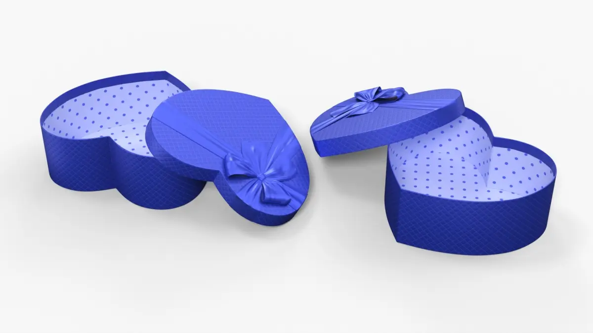 Open Heart Gift Box with Ribbon Blue 3D model