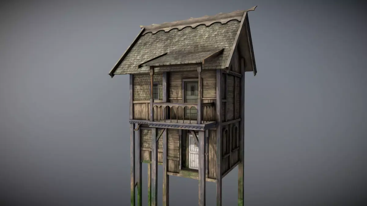 Medieval Lake Village - House 8 with interiors Low-poly 3D model