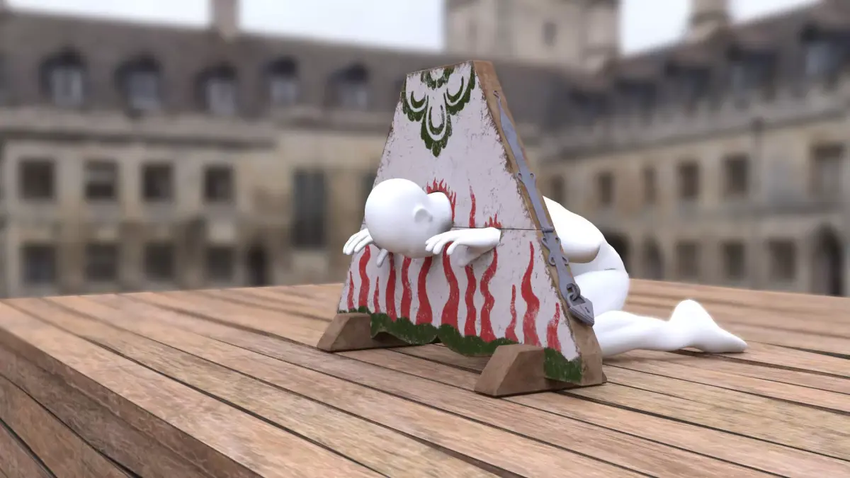 Medieval kneeing pillory with lock Low-poly 3D model