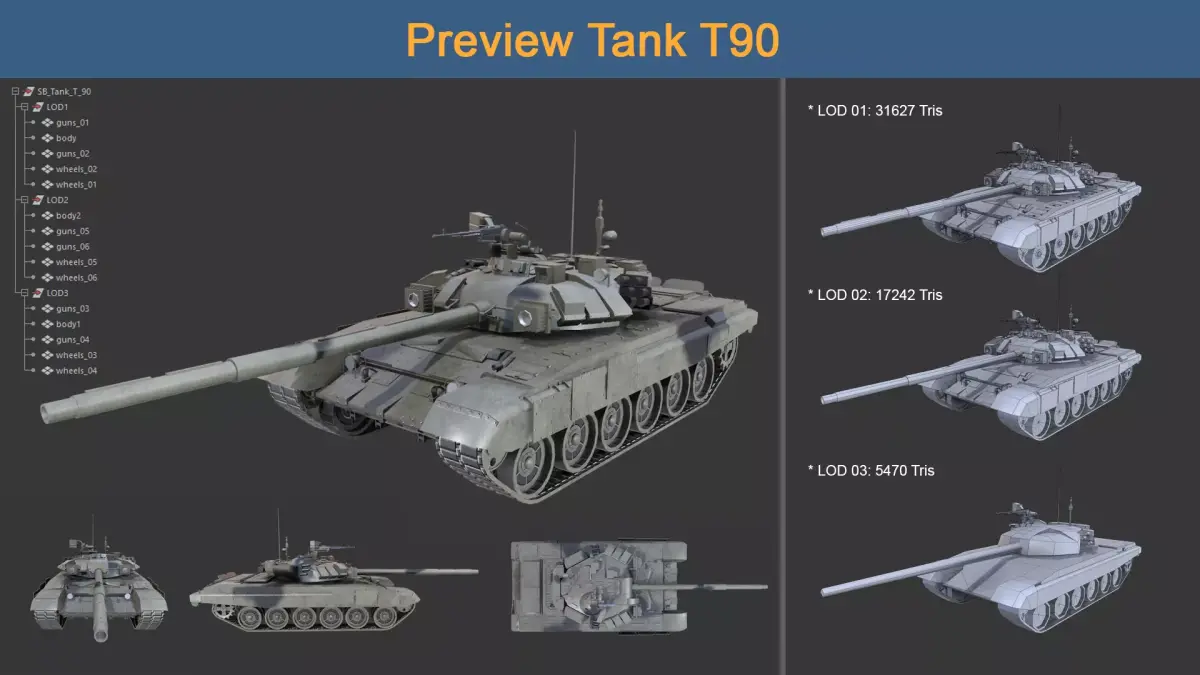 Asset - Army - Tank - T90 Low-poly 3D model