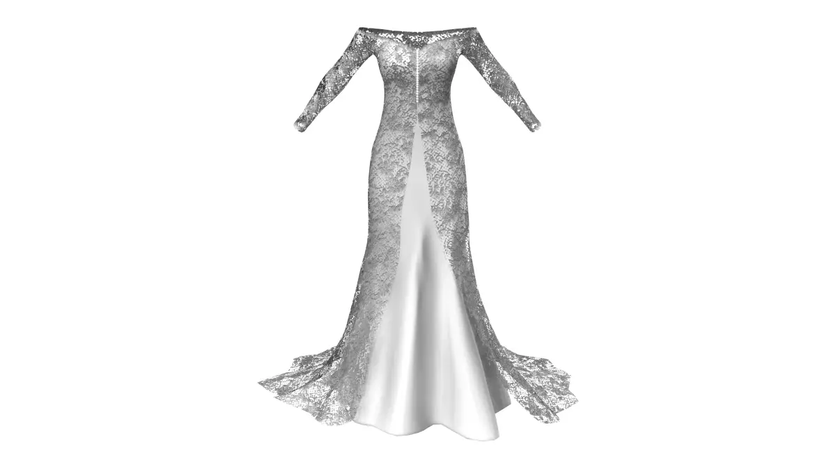 Off Shoulder Lacey Long Bridal Gown Dress Low-poly 3D model
