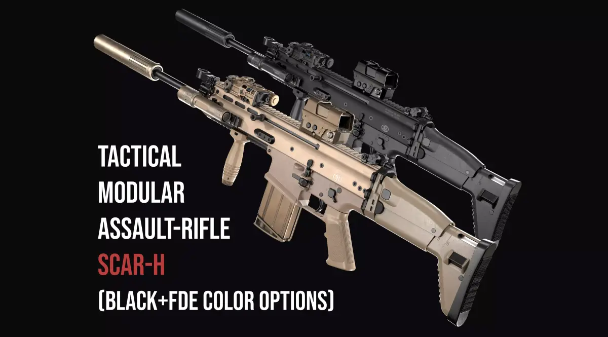 Tactical modular assault rifle FN SCAR-H mk 17 Low-poly 3D model