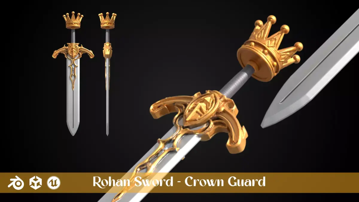 Stylized Rohan Sword - Crown Guard - Game Ready 3D model