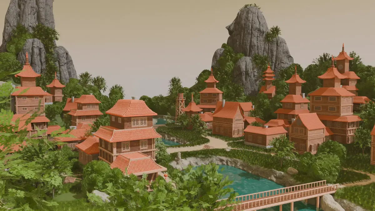 Mountain River Village 3D model purchase