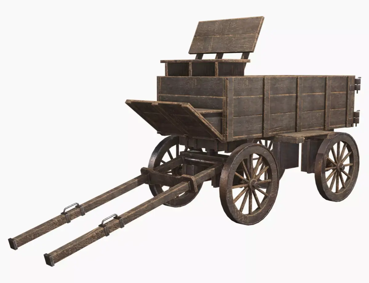 Medieval Wooden Cart 3 Low-poly 3D model