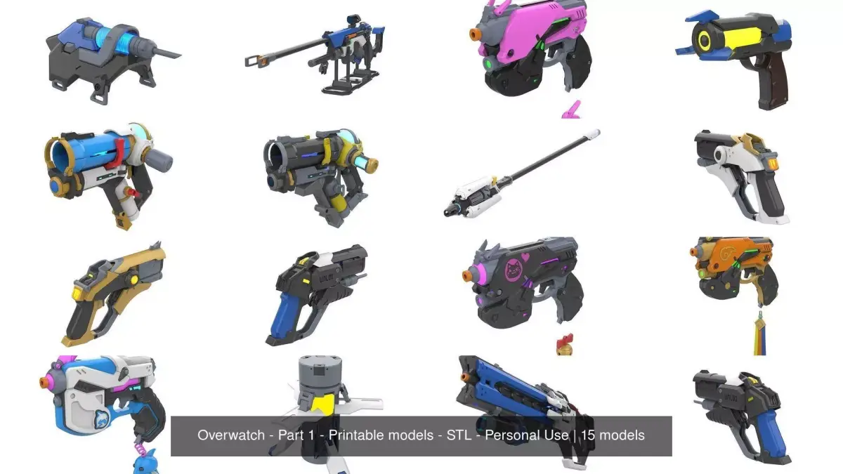 Overwatch Weapons - Part 1 - 15 Printable models - Personal Use 3D Model Pack