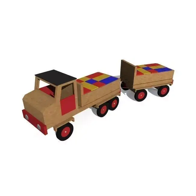 toy  truck with trailer and wooden blocks 3D model