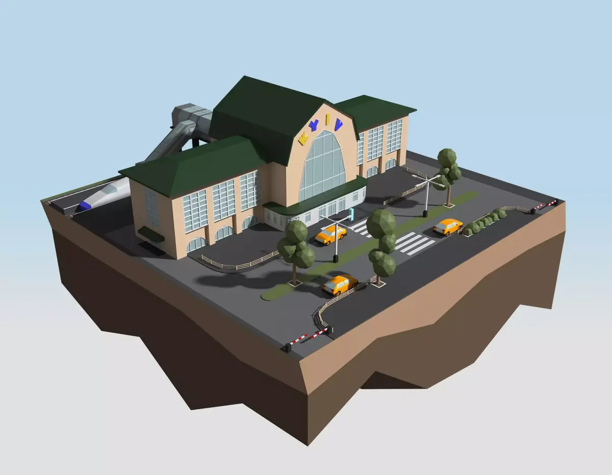 Railway Station KYIV style 3D low poly model Low-poly 3D model