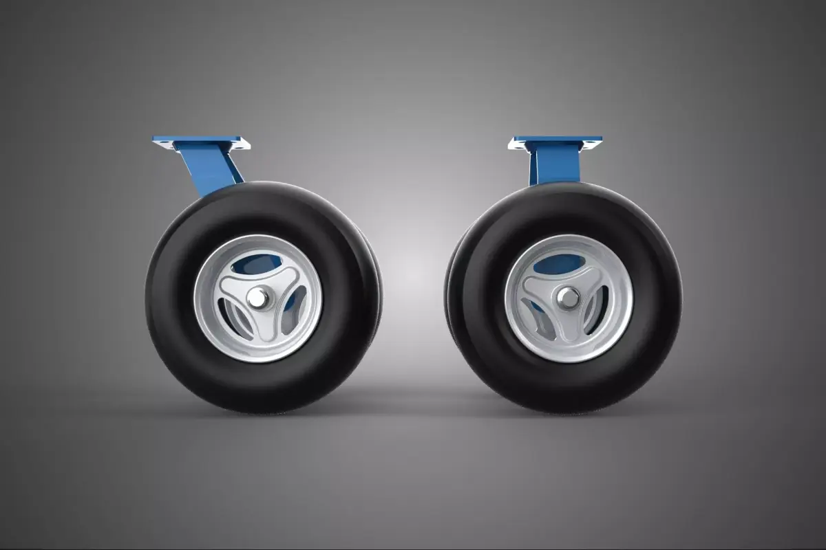 SET SLICK DOUBLE 2 SWIVEL RIGID FIXED CASTOR WHEELS RUBBER TIRES 3D model
