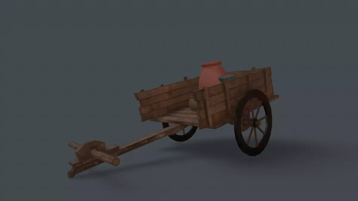 3D GAME READY CART wooden with pot Low-poly 3D model