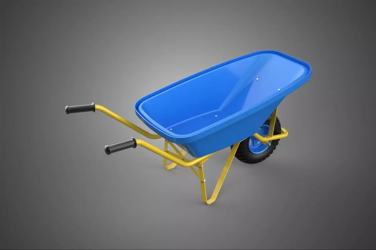 BLUE YELLOW WHEELBARROWS PUSH DUMP CART WHEELS BARROWS TROLLEY 3D model