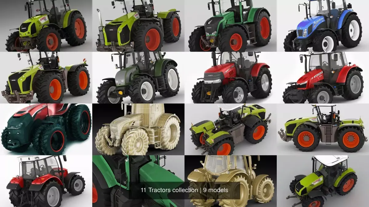 11 Tractors collection 3D Model Pack